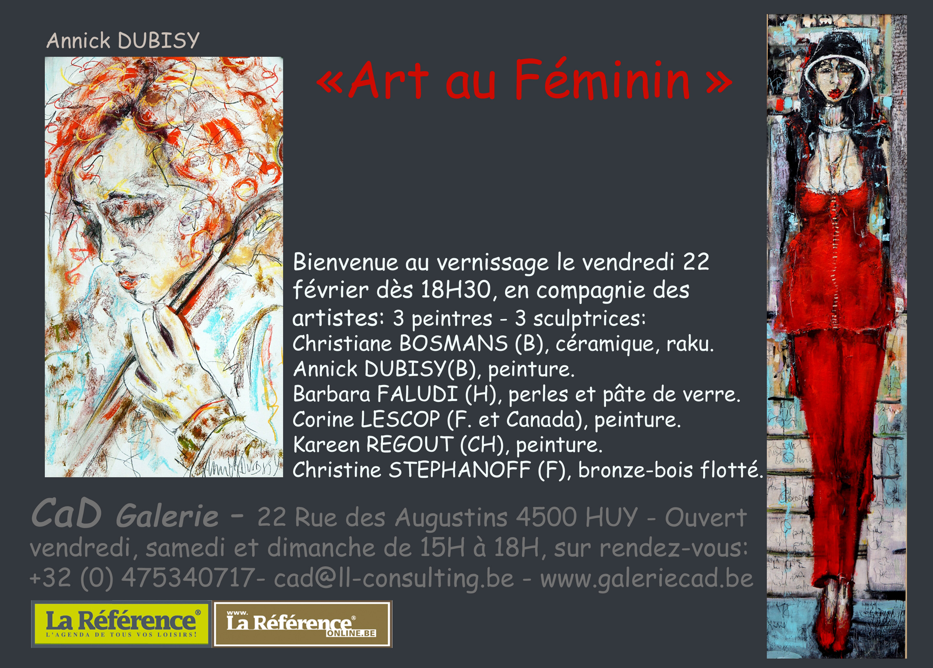 Affiche. Vernissage expo collective à Huy. Corine Lescop. 2013-02-22